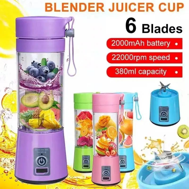 6 Blades Electric Blender Mini Portable Juicer Usb Rechargeable 380ml (random Color)