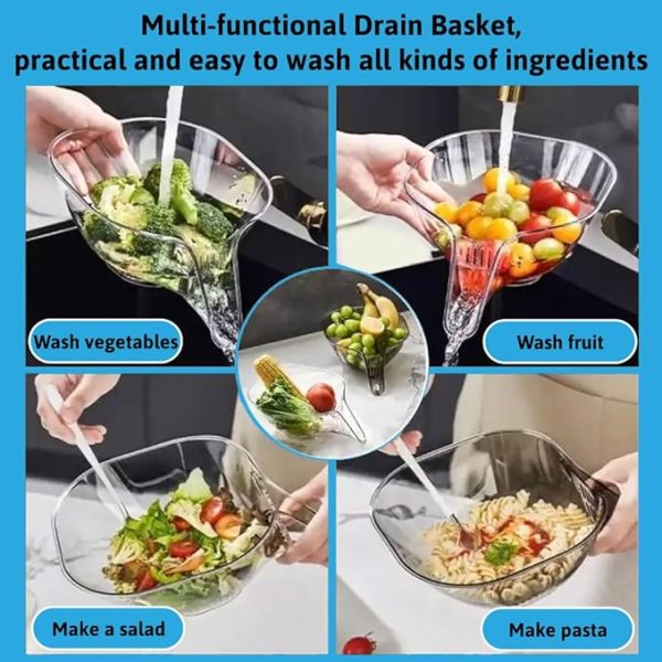 Drain Basket Bowl With Strainer Container, Kitchen Sink Food Catcher Drainer Fruit Rinser Vegetable Washing Filter Bowl Over The Sink Colander