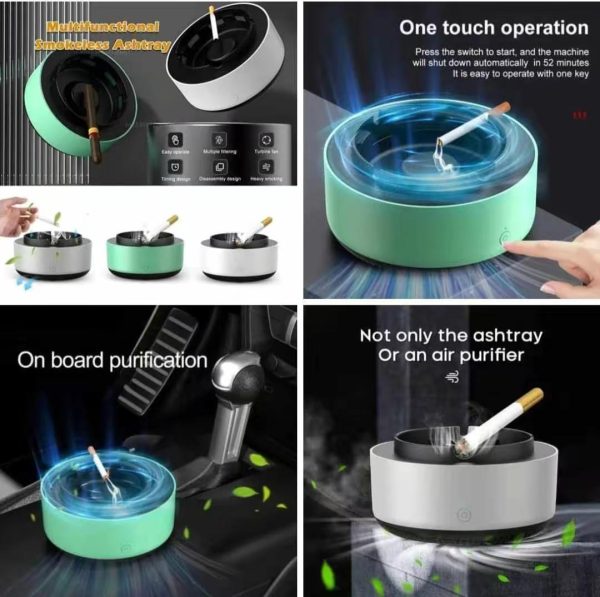 2-in-1 Air Purifier Quiet Ashtray, Ashtray Multifunction Electronic Smokeless Car Ashtray.