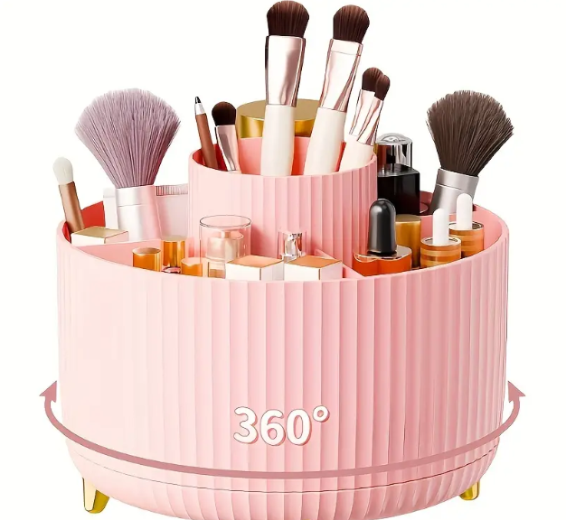 Rotating Makeup Organizer, 360 Degree Rotation, Minimalist Design, High-Gloss ABS Plastic, Perfect For Bedroom, Vanity, Bathroom Storage