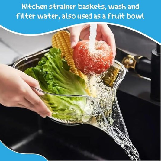 Drain Basket Bowl With Strainer Container, Kitchen Sink Food Catcher Drainer Fruit Rinser Vegetable Washing Filter Bowl Over The Sink Colander